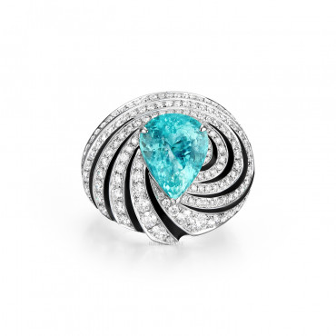 PARAIBA TOURMALINE, ENAMEL AND DIAMOND RING